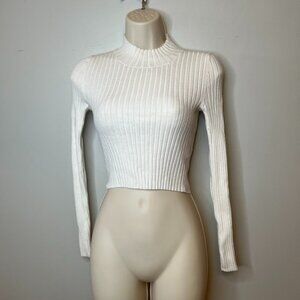 Kendall & Kylie White Ribbed Cropped Sweater Top (XS)